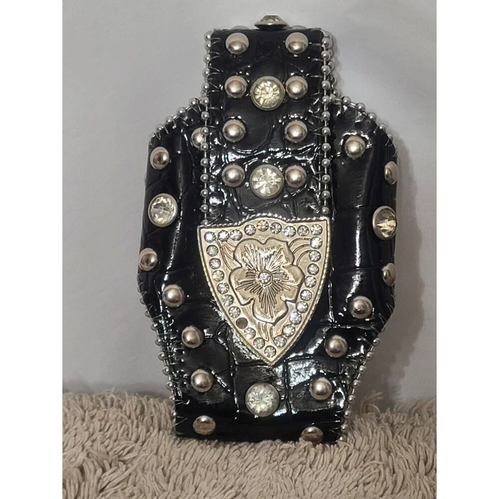 Montana West Cell Phone Case Bling Black Faux Leather Holster Clip Rhinestones